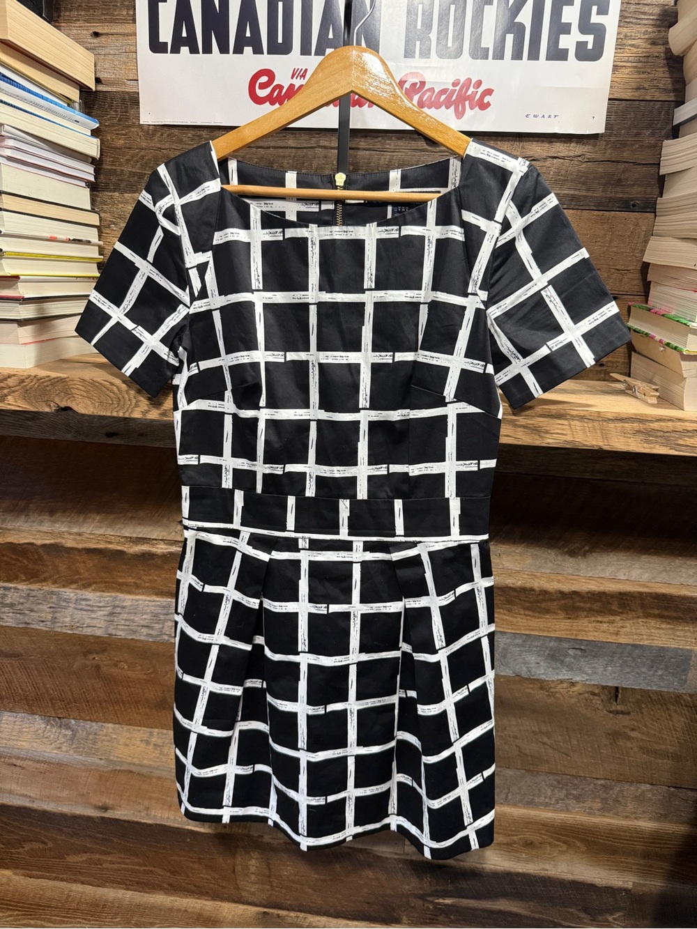 French Connection Black and White Grid Print Top